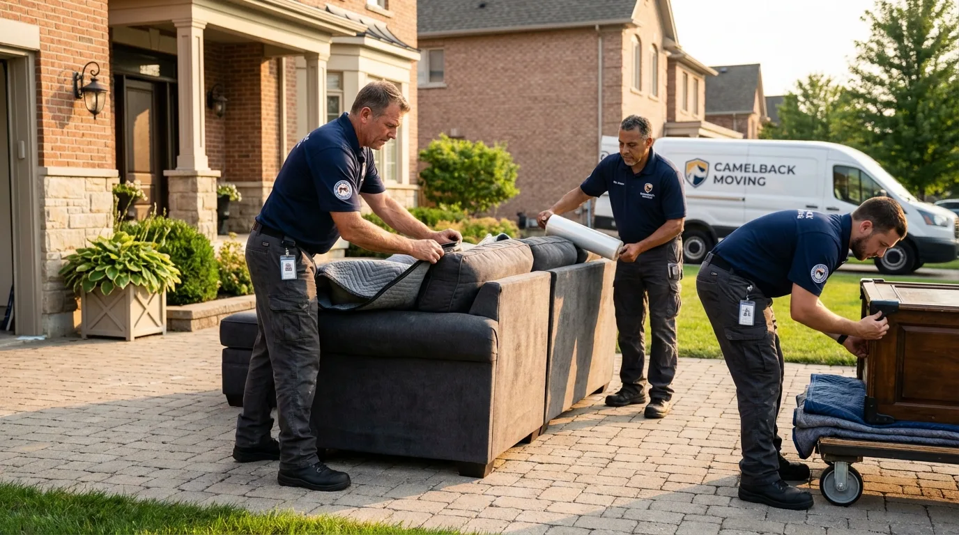 Large estate moving crew wrapping furniture in Emerson, NJ