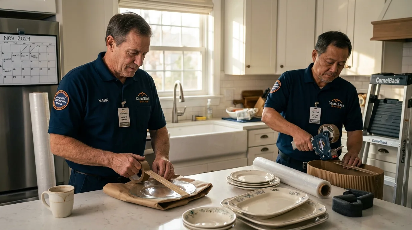 Professional crew packing kitchen dishware in Emerson, NJ